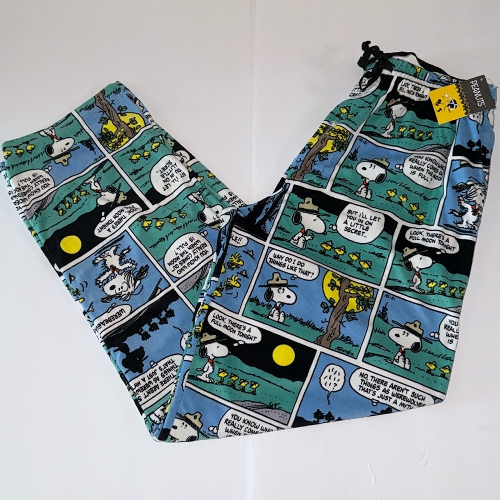 NWT Peanuts Snoopy Comic Werewolf Halloween Fleece Sleep Pajama Pants Men’s Sz M